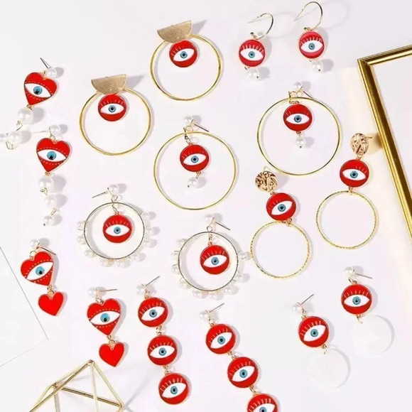 NEW! Boho Gold Coin Enamel Evil Eye Hoop Earrings - Picture 2 of 3